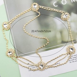 Women Rhinestone Head Chain Boho Crystal Headpiece Rose Gold Wedding Hair Accessory Gift for Her Party Headpiece for Bride Bridesmaid Girls (Gold)