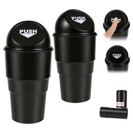 Haerzon 2 Cubos de Basura para Auto con Tapa Hermética + 2 Bolsas, Mini Bote de Basura Portátil para Carro, Accesorio de Almacenamiento para Interior de Auto, Ideal para Coches y Oficinas (Negro)