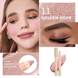 Oulac Nude Champagne Eyeshadow Stick - Shimmer Eye Shadow Pencil for Highlighter, Waterproof & Long Lasting, Blendable Glitter Eye Makeup, Vegan & Cruelty-Free 3.8g, (11) Golden Hour