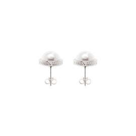 Karen Millen Logo Pearl Stud Earrings for Women (Silver/Pearl)