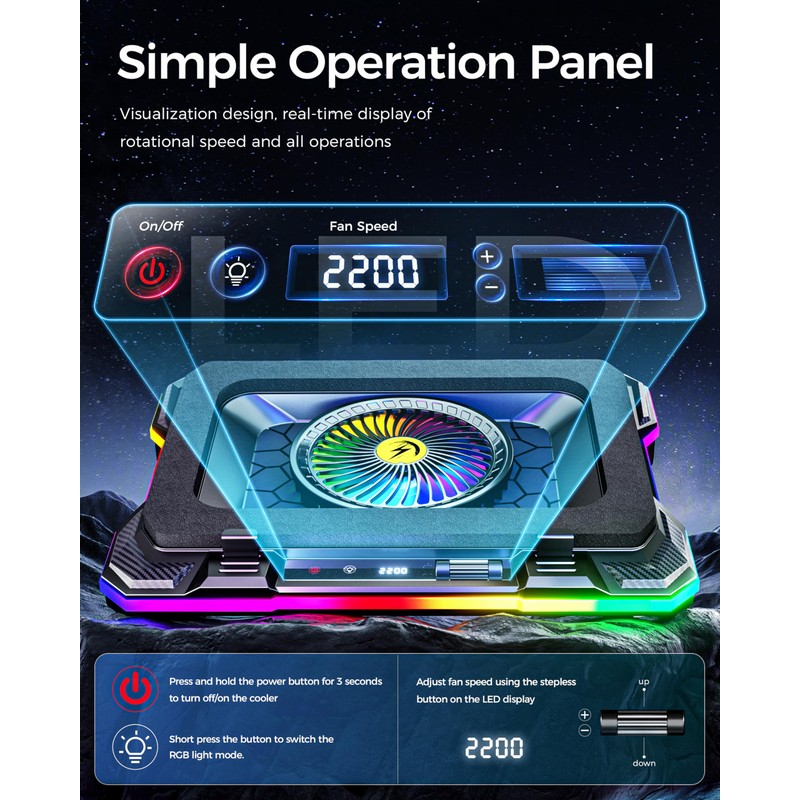 AICHESON Gaming Laptop Cooling Pad with Full RGB Lights, Powerful