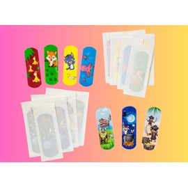 Figo: 40x Kinderpflaster, Pflaster Set 2x10 Strips Abenteurer, 2x10 Strips Tierkinder, Wasserabweisend, Hautfreundlich, Klinisch getestet, bunte Pflaster für Mädchen und Jungs, 7 coole Motive