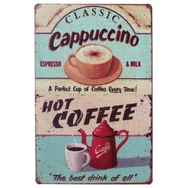Hioni Classic Cappuccino Hot Coffee Vintage Tin Sign Coffee Poster Wall Decoration Metal Door Sign