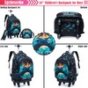 Egchescebo Kids Rolling Backpack for Boys Gamepad Suitcases Trolley Roller