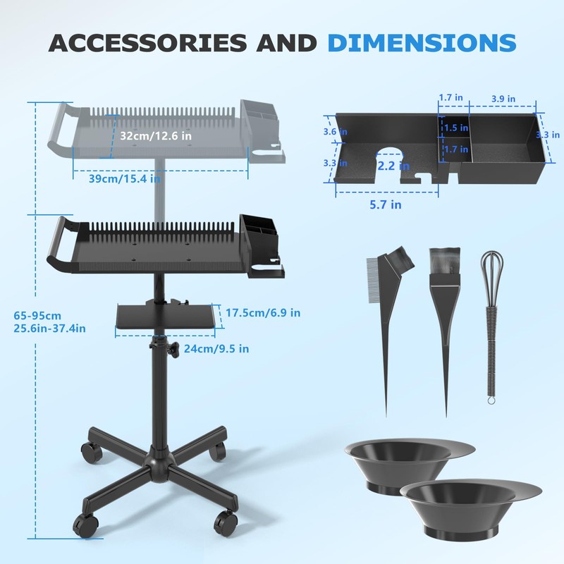 Hairstylist Tray on Wheels, Rolling Salon Tray with Holder and