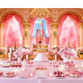 Pink Princess Castle Garden Floral Flower Cherry Fairy Photography Backdrop