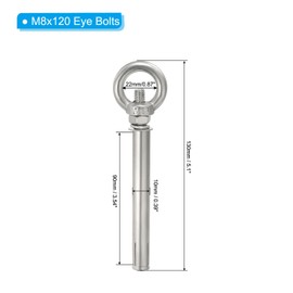 PATIKIL Expansion Eye Bolt M8x120mm, 4 Pack 304 Stainless Steel Shoulder Anchors Eyebolt Screw with Eye Ring for Concrete Brick Walls Canopy Engineering Rigging Silver