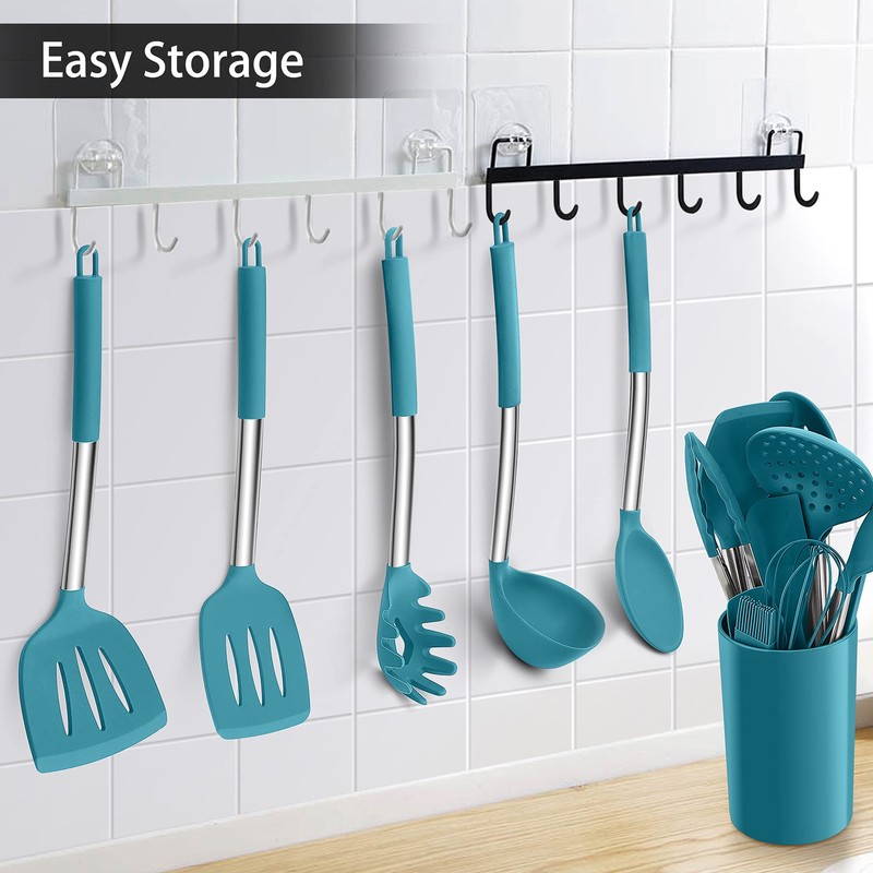 LIANYU 15-Piece Kitchen Cooking Utensils Set with Holder, Silicone Kitchen