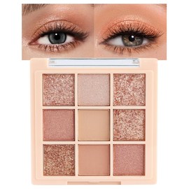 CAKAILA 9Colors Champagne Rose Gold Eye Shadow Palette Makeup,Highly Pigmented Shimmer Pink Eyeshadow Palette Nude Glitter Sparkly Eye Shadows Long Lasting Waterproof Blendable Naturing-Looking