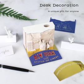 SIWEME 3D Notepad with Pen Holder,Kawaii Memo Pad 3D Non-Stick Sticky Notes,3D Art Craft Note Pad Three-Dimensional Paper Art Notepad DIY Creative Gift,New York Sculpture