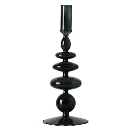 LKXHarleya Glass Candlesticks Holders, Retro Glass Candle Holder for Taper Candle Table Centerpiece Wedding Party Home Decoration, Black