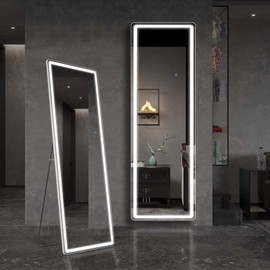 Hexago 64" x21 Full Length Mirror with LED and Dimming,3 Color Lighting,Standing or Leaning Full Body Mirror Suitable for Cloakroom or Bedroom,Living Room,Nano Glass Wall Mirror