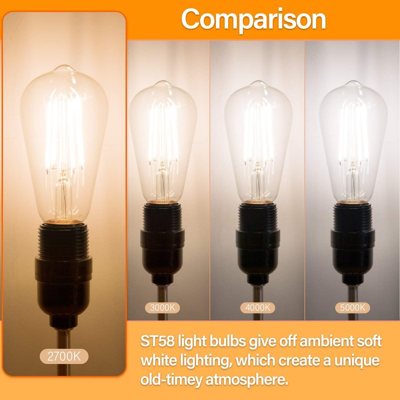 MAXvolador Vintage LED Edison Bulb 60W Equivalent 800LM, 6W ST58
