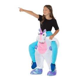 Smiffys Kids Piggyback Unicorn Costume, Pink & White One Piece Suit with Mock Legs, Children's Animal Fancy Dress, Unicorn Dress Up Costumes
