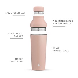 JoyJolt Triple Insulated Cocktail/Protein Shaker Bottle. 20oz Shaker Cup with Alcohol Measure Lid and Jigger Cap. 12hr Ice Cold Shaker Bottles for Protein Mixes, Shake or Smoothie Cups, Metal Mixer