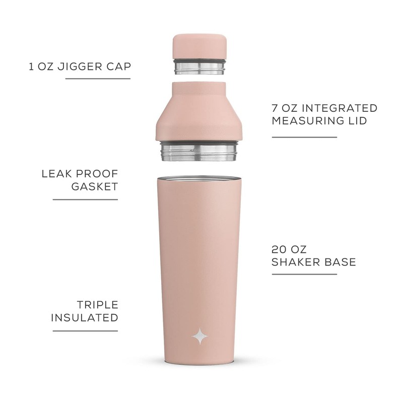JoyJolt Triple Insulated Cocktail/Protein Shaker Bottle. 20oz Shaker Cup with