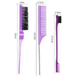 slick back hair brush, Comb Set, purple comb,3 Pcs，Slick Back Brush with Edge Brush, styling comb for kids for middle part，Rat Tail Comb, Teasing Brush Set for Smoothing brush Baby Hair