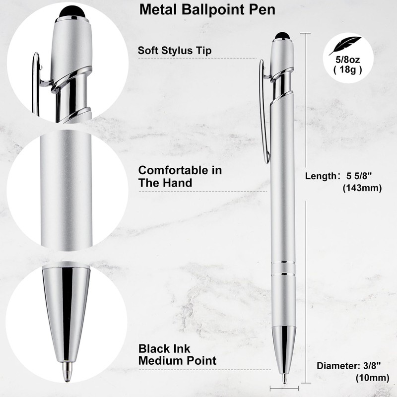 LINFANC 12 Pack Silver Ballpoint Pen with Stylus Tip, 1.0