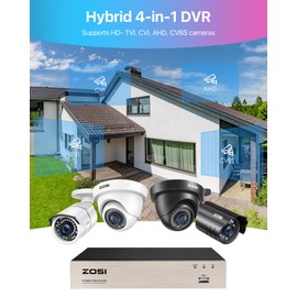 ZOSI 5MP Lite 8 Channel 4 in 1 HD TVI CCTV DVR,AI Human/Vehicle Detection,Mobile Remote Access,H.265+ 8CH 1080P Surveillance Video Recorder 1TB Hard Drive for Home Security Camera System