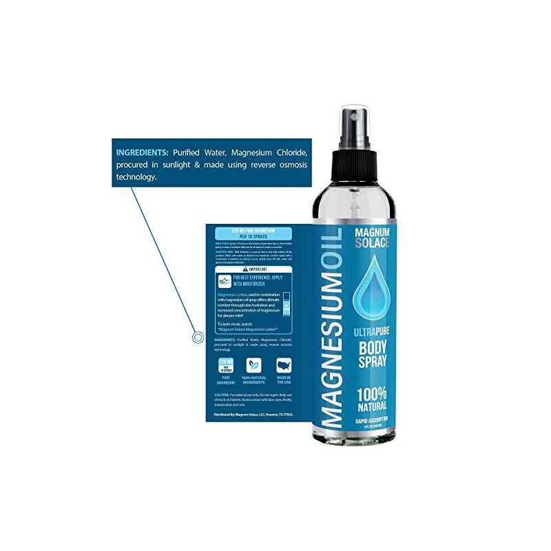 Pure Magnesium Oil Spray - 100% Natural Magnesium Spray, 8