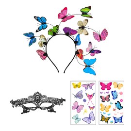 XDGBGFN Set of 4 Butterfly Costume Accessories Butterfly Headband Black Eye Mask and 2 Butterfly Stickers for Butterfly Costume Women's Carnival Cosplay (Colourful)