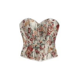 MakeMeChic Women's Floral Strapless Corset Top Vintage Lace Up Bustier Going Out Top Multicolor Medium