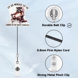 1Pcs Funny Raccoon Badge Reels Retractable,Cute Animal Badge Reel,Acrylic Alligator Badge Holder Clip Name Tag Badge Clip for Nurse, Nursing Student, Teache,Student and Office Worker