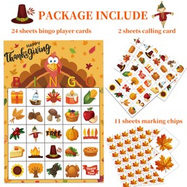 Happy Storm Thanksgiving Games for Kids, Bingo Cards 24 Players Thanksgiving Crafts for Kids Fall Festival Games Friendsgiving Party Favors Supplies Activities Gifts