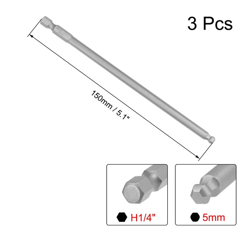 uxcell 3 Pcs H5 (5mm) Ball End Screwdriver Bits, S2