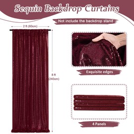 Burgundy Sequin Backdrop 4 Pcs 2ftx8ft Glitter Backdrop Curtains Birthday Party Decoration Photography Backgrounds Fabric Backdrop