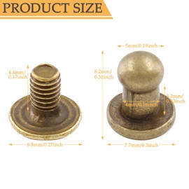 Moicstiy 100Set 5mm Round Head Button Studs Bronze Button Stud Screw Leather Button Rivets for Bag, Belt, Craft, DIY Decoration