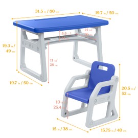 ECR4Kids Toddler Plus Desk and Chair, Kids Furniture, Blue/Light Grey