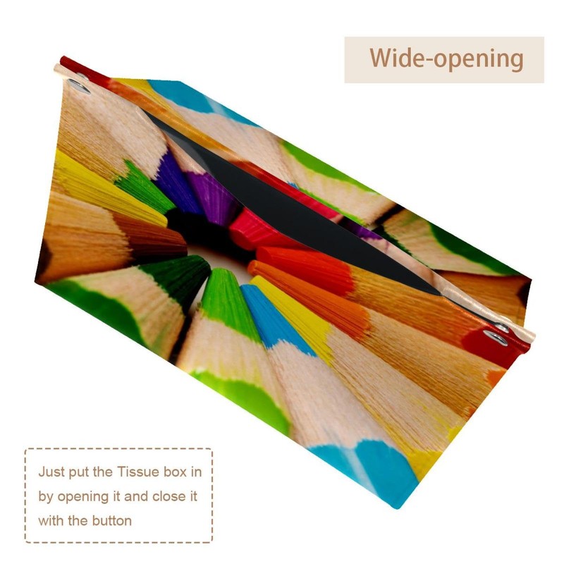 2 Pack Tissue Box Cover Holder, Rainbow Crayon Pencils Rectangle