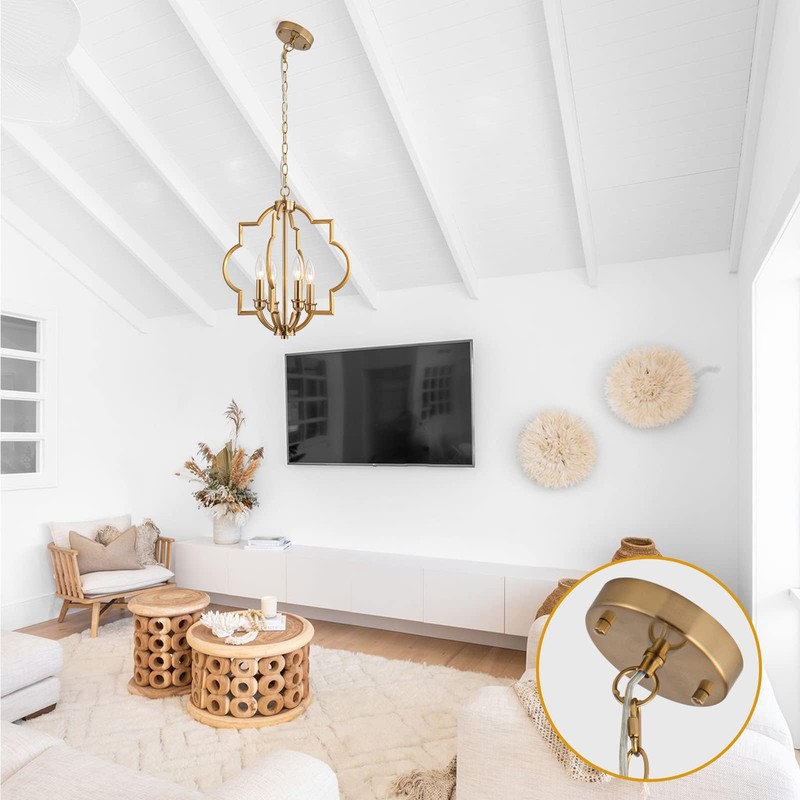 ACANER 4-Light Brushed Gold Chandeliers for Dining Room, 15.6" Farmhouse