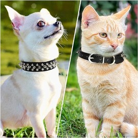 Spiked Dog Collar for Small Dogs Soft PU Leather Spike Puppy Collar Anti Bite Studded Rivet Cat Collar for Kittens Small Medium Pets Like Chihuahua Pug Pit Bull Bulldog, Blue M