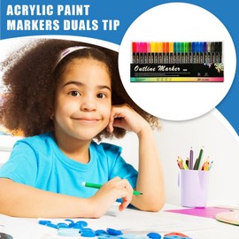 Acrylic Paint Markers - Acrylic Paint Pens | Paint Pens Paint Markers | Glitter Outline Pens | Colorful Marker Pens, Art Supplies, Creative Marker Pens for Greeting Cards, Posters, Drawings