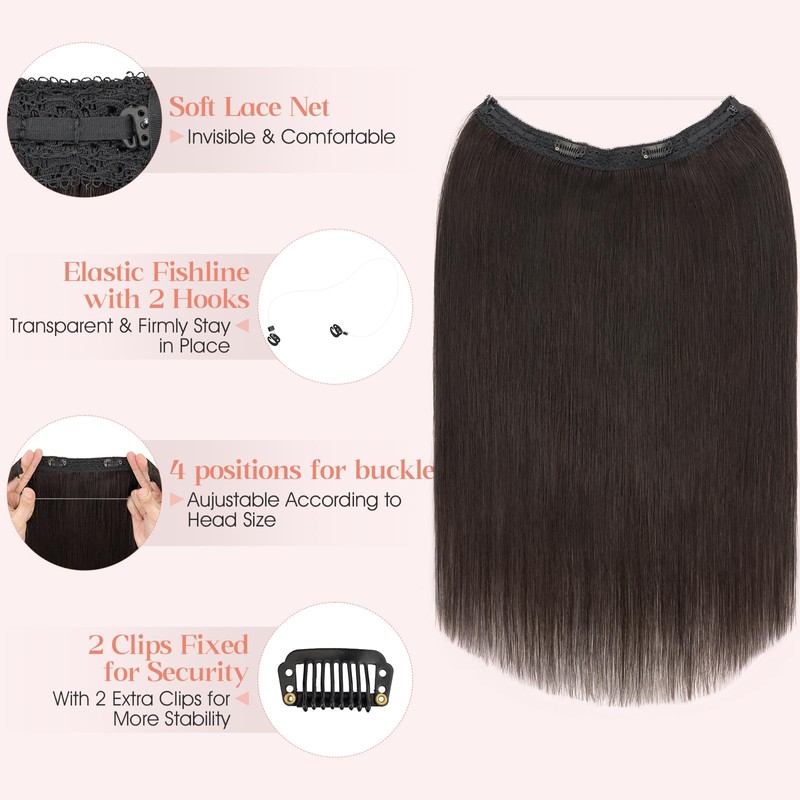 Hairro Wire Hair Extensions Human Hair, Fish Line Invisible Adjustable