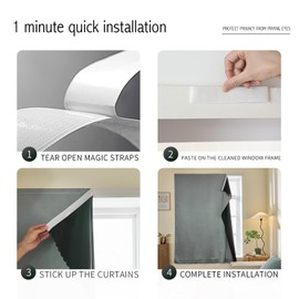 JILRON - Cortina adhesiva 100% opaca, sin taladros, fácil de instalar, para persianas de recámara, bloqueo de luz (gris plateado, 35 pulgadas de ancho x 59 pulgadas de largo - 1P)