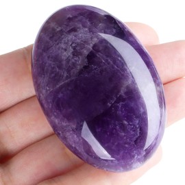 MAIBAOTA 2.4" Large Amethyst Crystal Stone Polished Palm Stone Healing Crystals 0.7" Thick Natural Reiki Gemstone Worry Stone Energy Balancing Anxiety Stress Relief Meditation 1 Pc