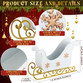 Cinnvoice Christmas Sleigh Decoration Metal Tabletop Sleigh Christmas Candy Bowl Decoration Xmas Santa Sled Table Top Decor for Xmas Pendant Candy Bowl Decor(White,Snowflake)