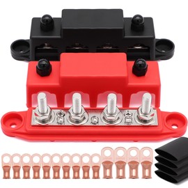Taigoehua 250A 12V-48V Bus Bar 5/16" Power Distribution Block 4 Studs Junction Block with Lugs Terminal Connectors with Heat Shrink Tube (M8(5/16"))
