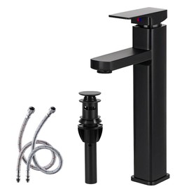 Spardar Mezcladora para Lavabo de Baño, con Contra para Lavabo y 2 Desague para Lavabo y Caliente, Grifo Llaves de un Negro Mate para Baño y Cocina