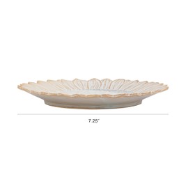 Creative Co-Op Flower-Shaped Stoneware Plate in Reactive Glaze, White and Blue Finish