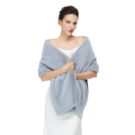 BEAUTELICATE Faux Fur Shawl Wrap Winter Wedding Shrug Bridal Bridesmaid Stole Scarf Women’s Warm Cover Up(One Size, Silver Grey)