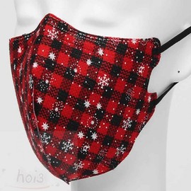 Hoiy Snowflake Fashion Mask - Red & Black Pattern Plaid Stylish Mask 2ea