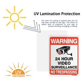 Video Surveillance Sign 4-Pack , HISVISION No Trespassing Metal Reflective Warning Sign ,UV Protected & Waterproof, 10"x 7" 0.40 Aluminum Indoor Or Outdoor Use for Home Business CCTV Security Camera
