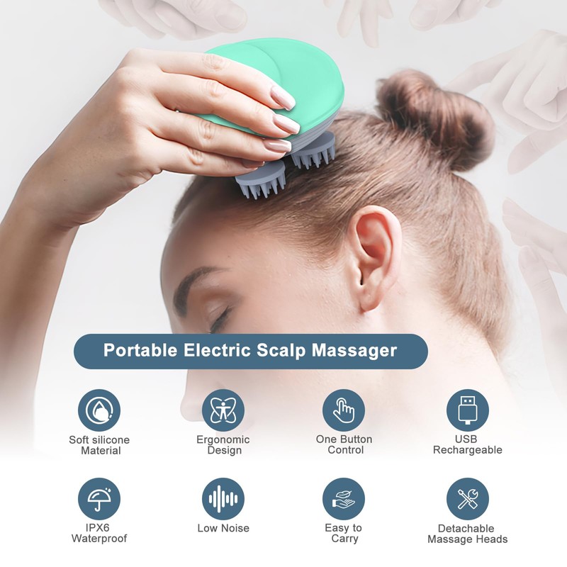 Ankilo Electric Head Massager, Wireless Hand Massager with 4 Kneading