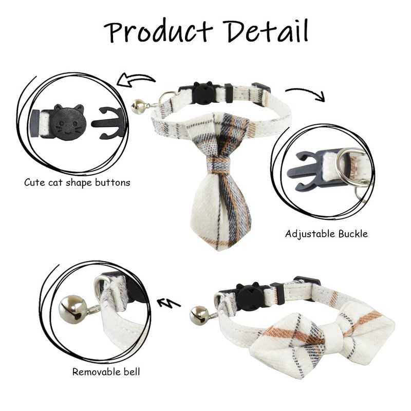 TTPSRY Pack of 2 Cat Collars with Bells Removable Adjustable