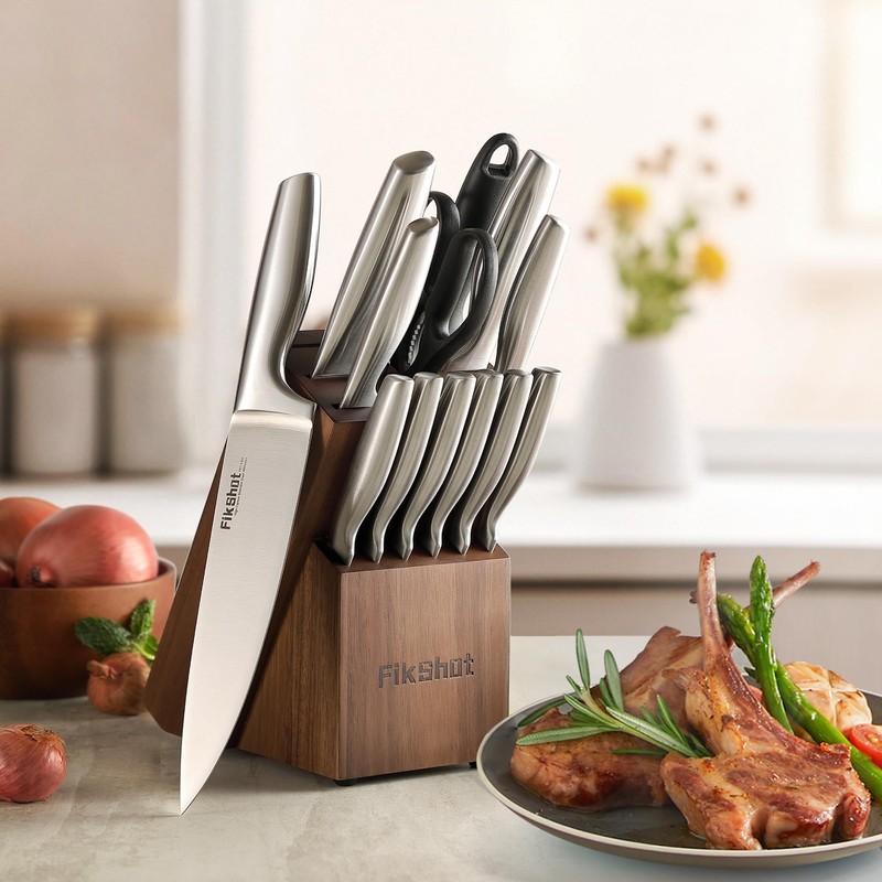 Knife Block Set, Kitchen Knife Sets with Block, FIKSHOT Knives