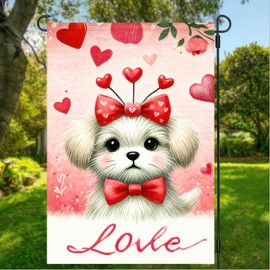 BlissYard Happy Valentine’s Day Garden Flag Double-Sided Puppy Backdrop Design 12x18 Inches Holiday Yard Outdoor Flag Holiday Garden Decoration for Valentine’s Day Party Supplies
